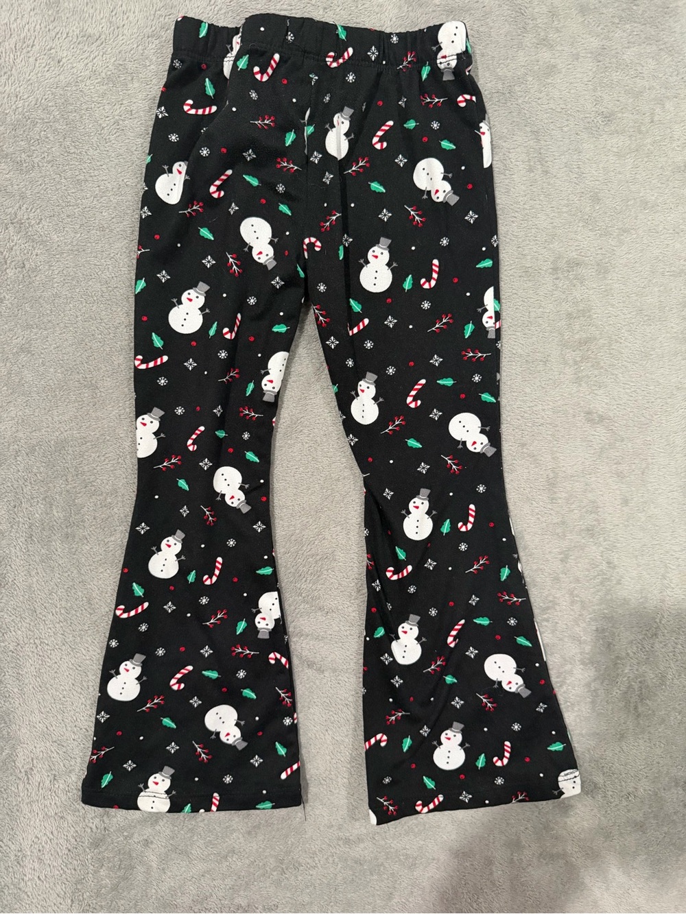 Girls Size 5 Christmas Snowman Flare Pants Black Holiday Candy Cane Leggings